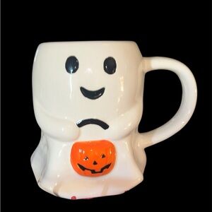 Ghost Mug with Pumpkin Design
